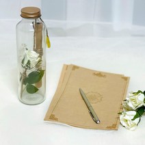 러블리팜 타임캡슐 유리병 엔틱장미 플라워 손편지 LED조명 + 선물박스 세트, 크림(플라워), 화이트(선물박스)