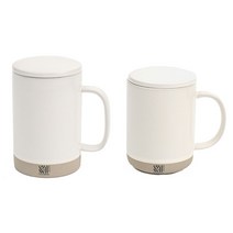 마시피렌체 포개다 듀오 뚜껑머그 500ml + 350ml 세트, 크림아이보리, 1세트