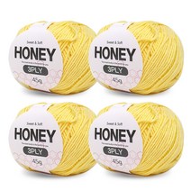 니뜨 허니 3ply 뜨개실 45g x 4p + 무료 도안 세트, 03 연노랑