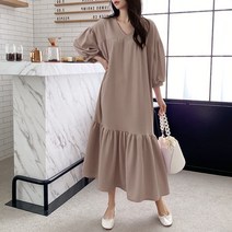보리맘 셔링 브이넥 임산부 원피스 C876
