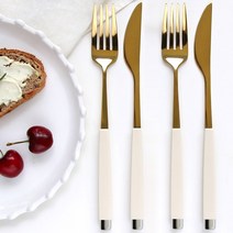프렌치블랑 포크 나이프 2인 세트, 골드크림, 포크 2p + 나이프 2p