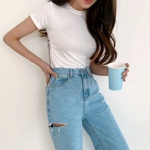 라운드넥 여성용 무지 반팔 티셔츠 T9755K25