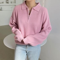 플랜데이 여성용 피넛 카라 반집업 하찌 긴팔 반집업 니트
