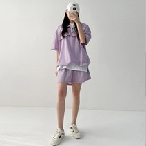 끌레느모네 여성용 반팔 아노락 집업 + 반바지 세트