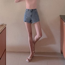 큐니걸스 여성용 절개커팅 밴딩 데님 쇼츠