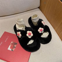 여성용 러블리 솜솜이 플라워 따뜻한 털슬리퍼