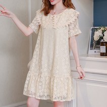 퓨어 바닐라 레이스카라 임산부 반소매 원피스