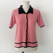 비나인 여성용 튜포 배색 카라 니트