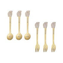 테이블아트 골드윙킹 베어 티스푼 + 티포크 세트, 6개, 티스푼 3p + 티포크 3p