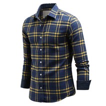 다꾸앙 남성용 라인피치 체크 긴팔 기모 셔츠 남방 C11D14_sp2388