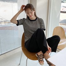 마이시즌 여성 단트 줄무늬 니트 밴딩 골지 세트