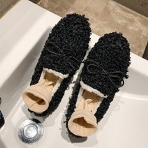 플로즈 뽀글이 방한 리본 플랫슈즈