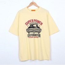 플레이즈 남성용 SUPER POWER 레터링 반팔 티셔츠