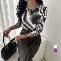 세컨그라운드 여성용 베이직 단가라 긴팔 티셔츠