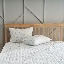 심플 플라워 스노우 리플 시어서커 냉감 패드, 블루