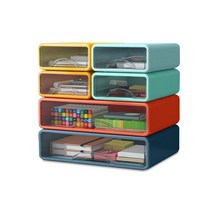 마켓플랜 세레니티 투명 수납함 소 4종 + 대 2종 세트, 옐로우(소), 스카이블루(소), 오렌지(소), 민트(소), 레드(대), 네이비(대), 1세트