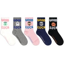 박군 여성용 학생용 굿럭 중목 양말 5족 세트