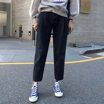 시크폭스 여성용 리톰 기모 핀턱 데님 배기 팬츠