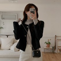 베니토 임산부 콜링 크롭 트위드 자켓