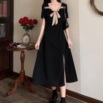 메이첼 스퀘어 리본 넥 롱 반팔 원피스 00111