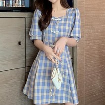 따봉오빠 여성용 레트로 배색 체크 미니 원피스 JNH1163