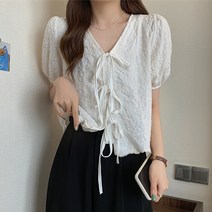 레몬소울 빅사이즈 파라하 자수 리본 블라우스