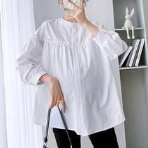 라운드넥 퍼프 주름 셔츠 미니멀 산모 원피스