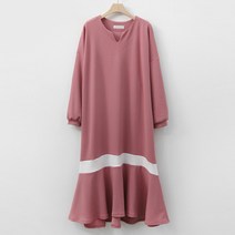 티탁 여성용 빅사이즈 데일리 루즈핏 프릴 롱 라인 슬릿 배색훌 원피스