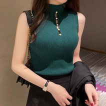 여성용 올룸 반폴라 민소매 니트나시