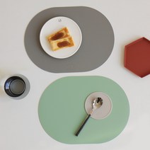 에이드엘 일립스 가죽 테이블매트 2p, 그레이 + 민트, W 329mm x D 242mm x 두께 1.8mm