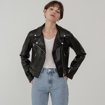 여성용 Crop leather biker jacket