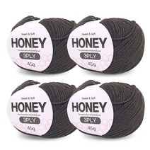 니뜨 허니 3ply 뜨개실 45g x 4p + 무료 도안 세트, 24 진밤색