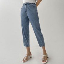 플랜데이 여성용 프리미엄 텐셀 구김 적은 부들부들 허리 옆밴딩 하이웨이스트 배기핏 청바지 숏