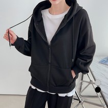 세컨그라운드 여성용 루즈핏 베이직 기모 후드집업