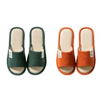 뽁신뽁신 여성용 사계절 린넨 코튼 홈 슬리퍼 2p, 그린, 오렌지, 240