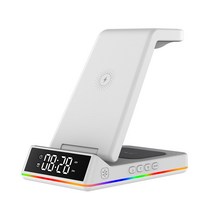 유엠투 15W 고속 거치대 탁상 알람시계 LED 무드등 애플워치용 무선 충전기, 화이트, 1개