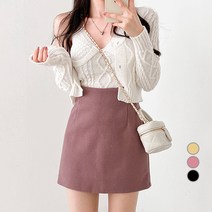 밀키버터 여성용 도톰 모직 베이직 미니 스커트