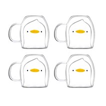 애니멀 이중 내열유리 머그컵 230ml, 오리, 4개