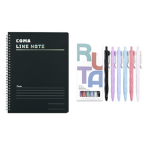 투코비 루타펜 6종 0.5mm + 코마 라인노트 A5 세트, 혼합색상(펜), 블랙(노트), 1세트