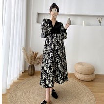 마켓A V넥 패턴 임부 원피스
