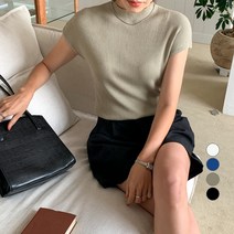 무드인더 여성용 라운드 캡소매 무지 반팔 니트