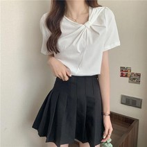 따봉오빠 여성용 꼬임 매듭 포인트 반팔 티셔츠 JNH1282