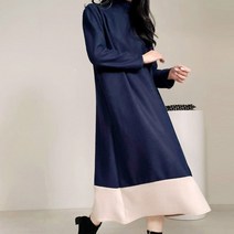 오키 컬러 포인트 폴라 니트 원피스