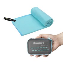 마이크로화이바 타월 등산 수영수건 여행 스포츠 습식 건식 EVA케이스 포함 극세사 다용도 타올 미디움, 라이트블루, 1개