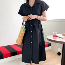 바블링브룩 여성용 코튼 포켓 카라 반팔 셔츠 롱 원피스