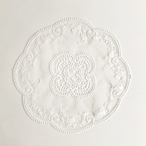 새벽노을 아르디 로맨틱 코튼 플라워 레이스 테이블 협탁 매트 콘솔 소품 받침, 화이트, 지름 30cm