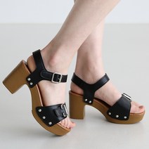 단골언니 여성용 비치모 가벼운 우드 통굽 버클 샌들 8cm