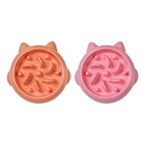 파스텔펫 반려동물 야옹 급체방지 식기, 오렌지, 핑크, 2개