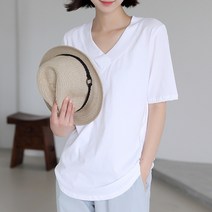 빼빼 여성용 피그먼트워싱 브이넥라인 반팔 티셔츠