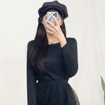 레몬티 여성용 버튼 골지 긴팔티